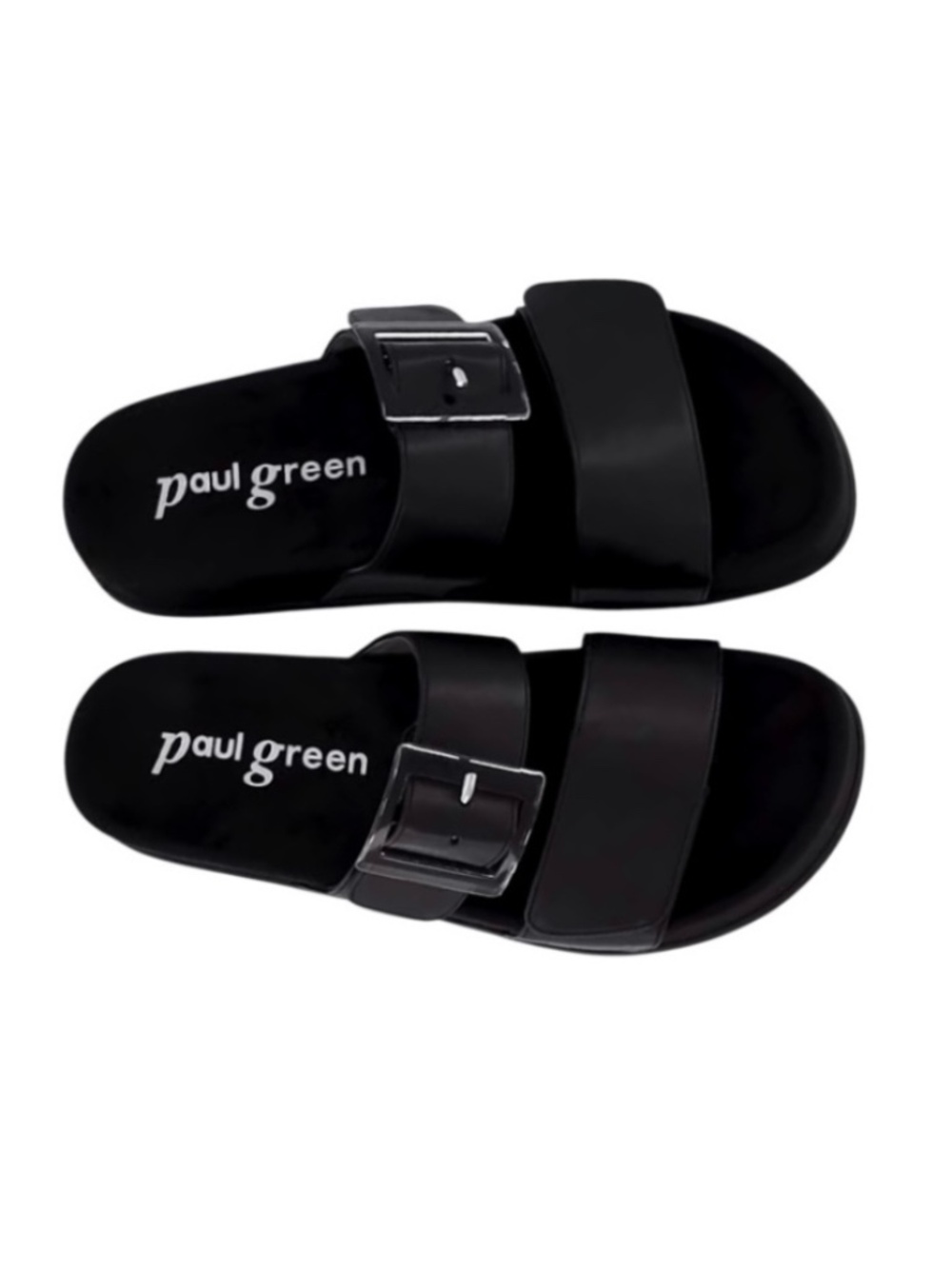 Black leather platform sandals.  Women’s US sizes